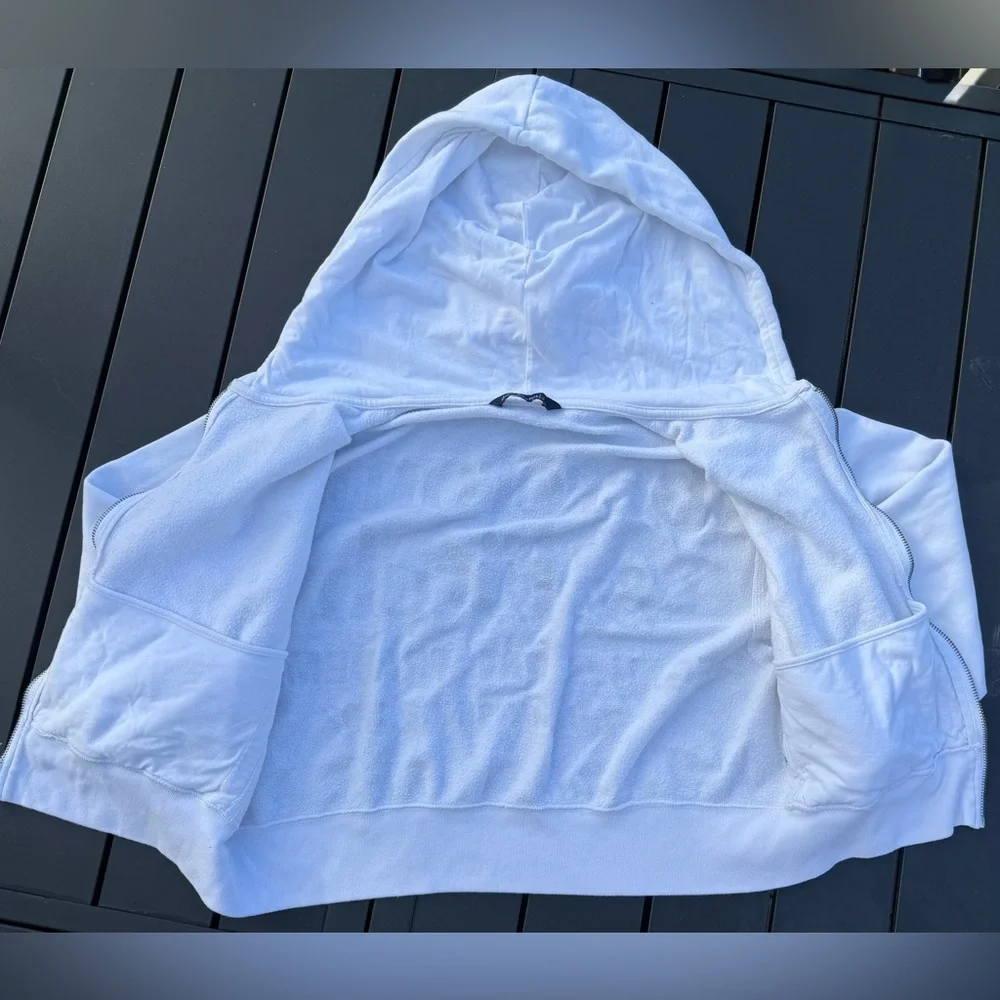 Y2K Abercrombie & Fitch Oversized White Zip Up Hoodie Sweatshirt Women’s Large - Picture 5 of 9